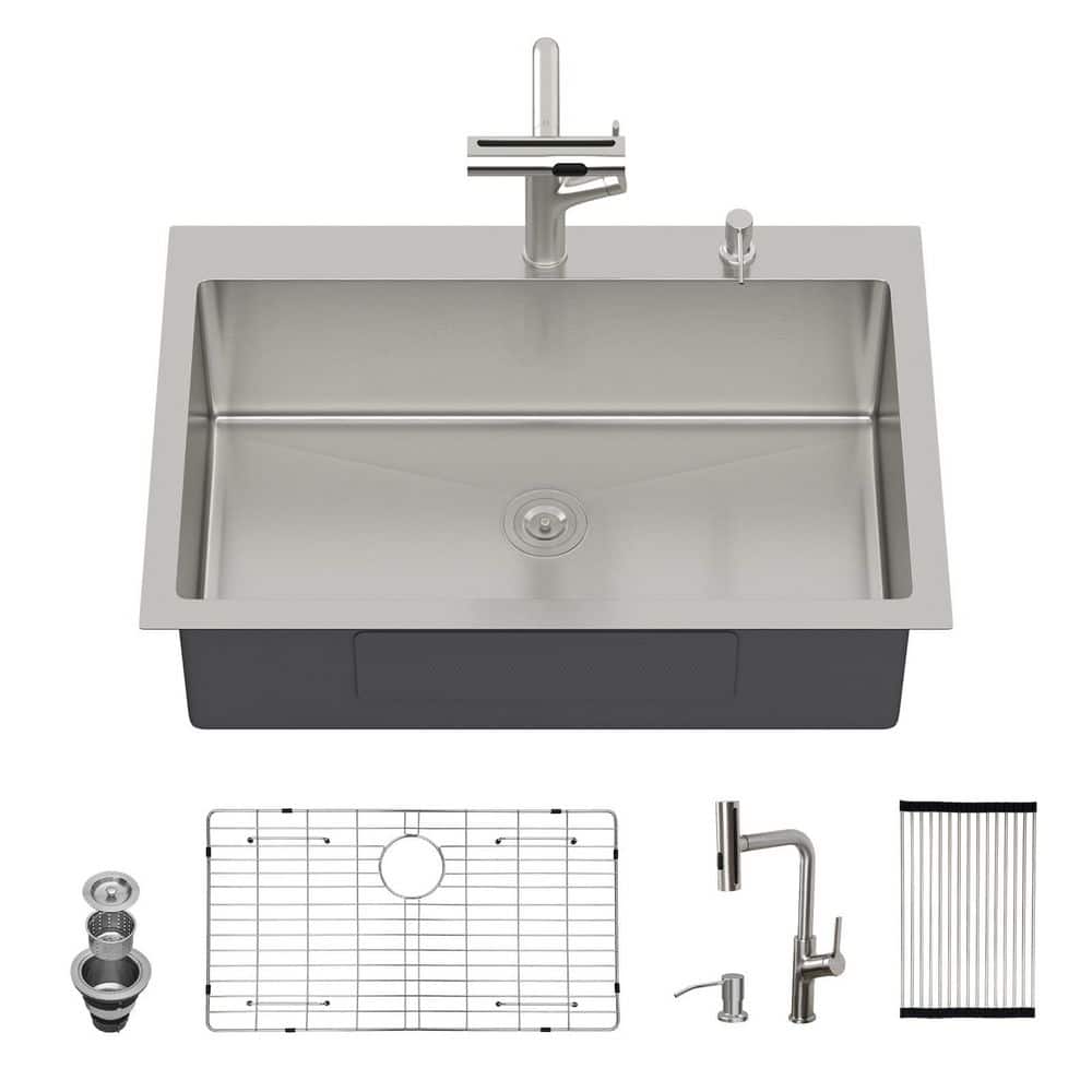 33 in. Drop-in Single Bowl 16-Gauge Brushed Nickel Bowl Stainless Steel Kitchen Sink Basin with Drain Assembly price history on PriceWatchPro