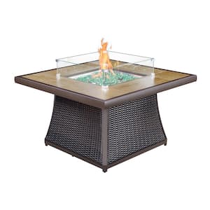 Elio 42 in. Rattan Wicker Tile Top Propane Outdoor Patio Fire Pit Table with Aluminum Frame in Brown