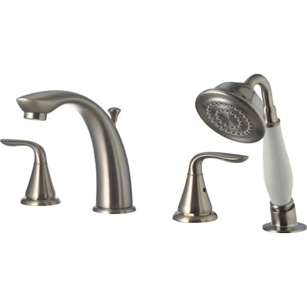 CMI Majestic Two Handle Top Deck Mount Roman Tub Faucet with Hand Held Shower in Brushed Nickel
