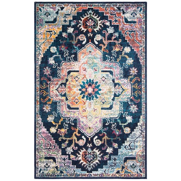 SAFAVIEH Crystal Navy/Fuchsia 5 ft. x 8 ft. Border Area Rug
