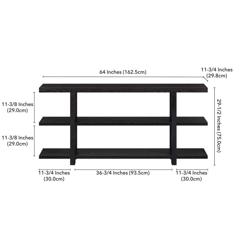 Acosta 64" Black Grain Wood and Metal Console Table with Storage
