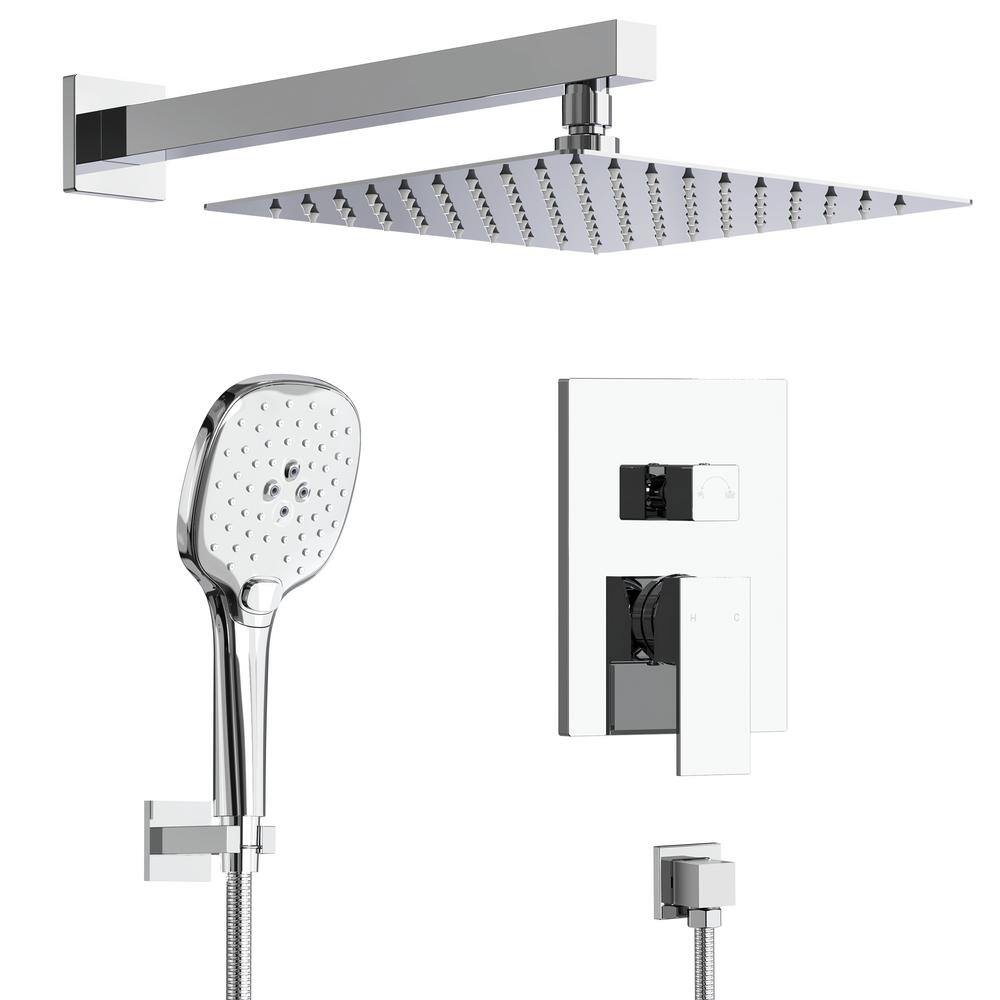 Chrome Square Wall Mounted Dual Shower System with Handheld
