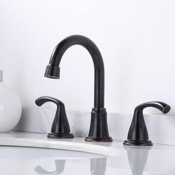 3 Hole 8 in. Widespread Double Handle Bathroom Faucet with Pop Up Drain in Oil Rubbed Brozne