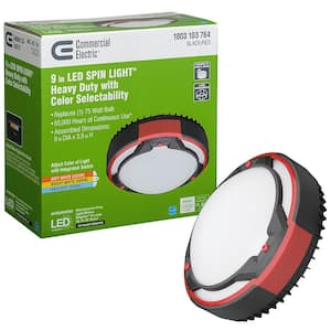 Spin Light 9 in. Heavy Duty Black Red Selectable LED Flush Mount Ceiling Light 1100 Lumens 3000K 4000K 5000K