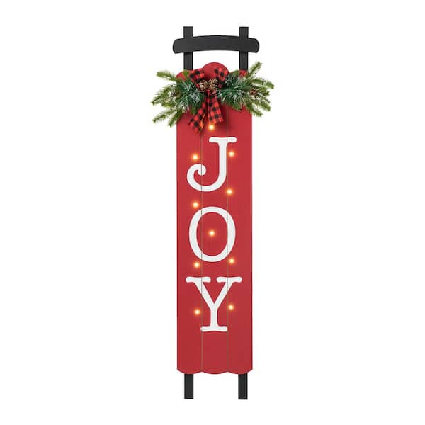 40 in. H Wooden Sleigh JOY Porch Sign Lighted