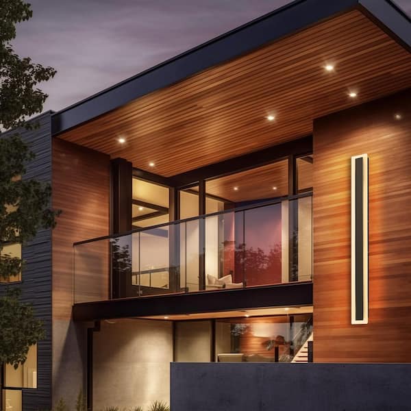 43 in. 30W 1-Light Matte Black Modern Integrated LED Outdoor Wall Light Waterproof Porch Light