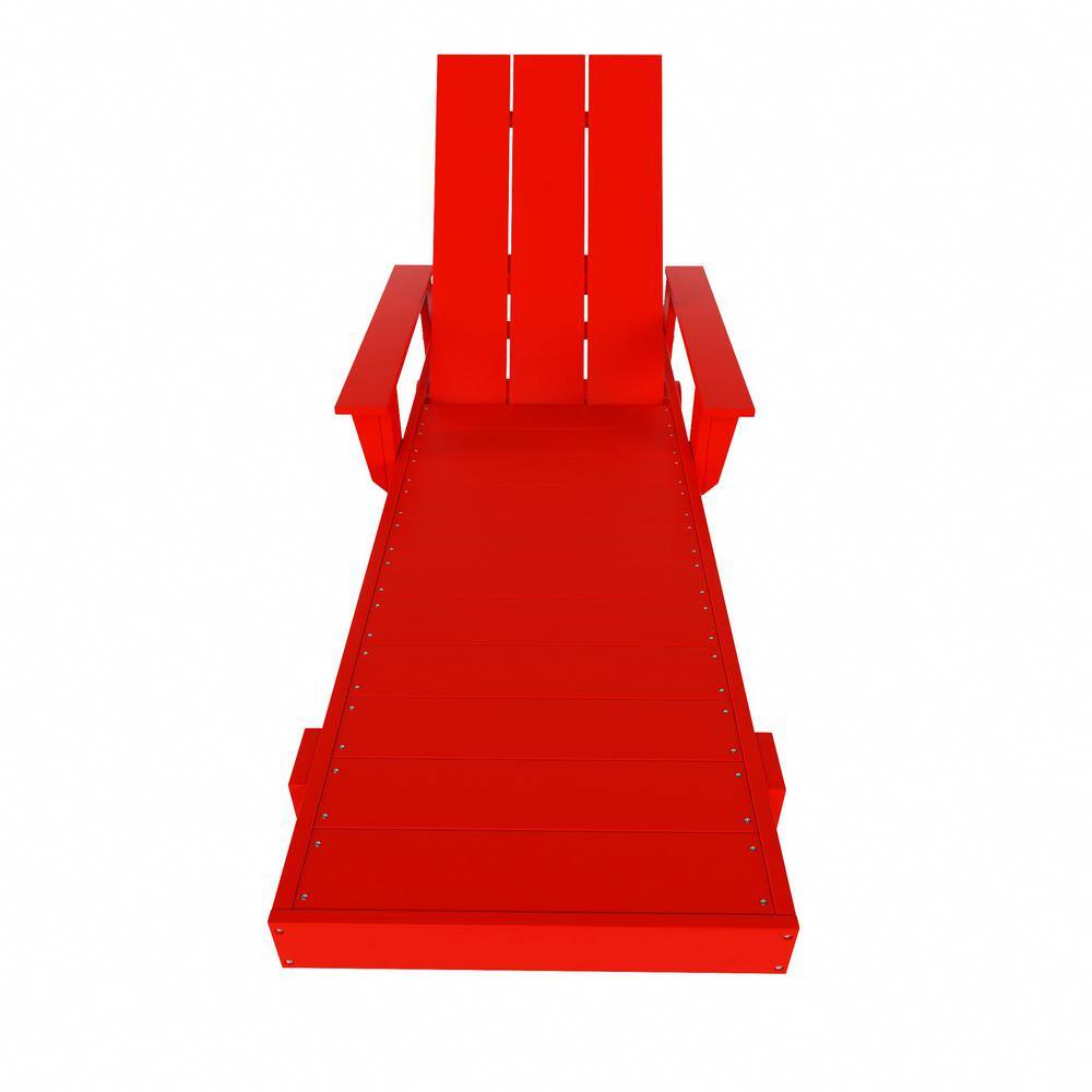 Red Poly All-Weather Chaise Lounge Set with Arms and Wheels