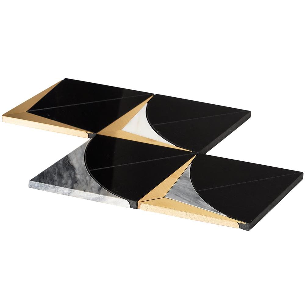 Larvotto Black Marble and Brass Diamond Mosaic Wall Tile