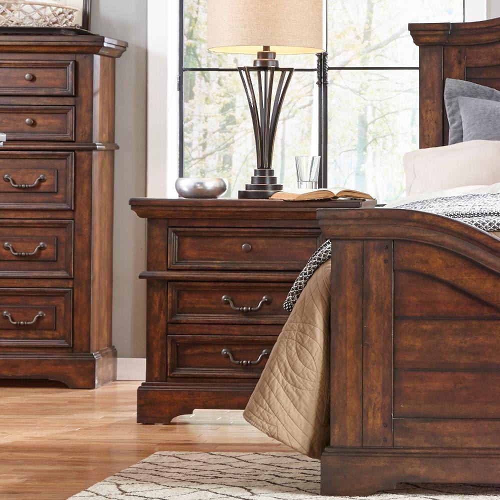 Stonebrook Tobacco Brown Hardwood 3-Drawer Nightstand