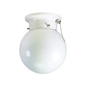 Dash 6 in. 1-Light White Flush Mount Ceiling Light Fixture with Opal Glass and Pull Chain Control