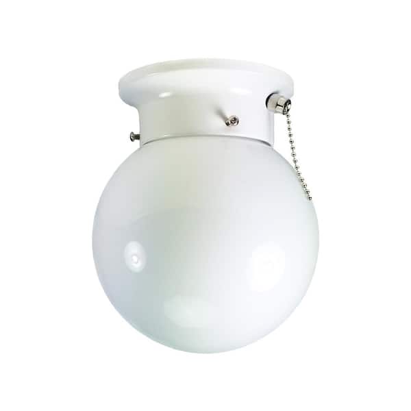 Bel Air Lighting Dash 6 in. 1-Light White Flush Mount Ceiling Light Fixture with Opal Glass and Pull Chain Control