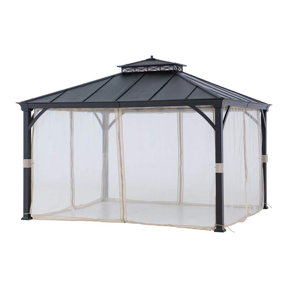 Sunjoy Black Metal 11x13 ft Hardtop Gazebo with Mesh Netting