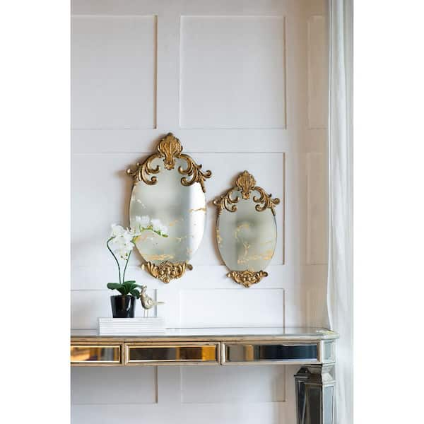 Medium Oval Marble Clear Gold Mirror (20.5 in. H x 11.8 in. W)