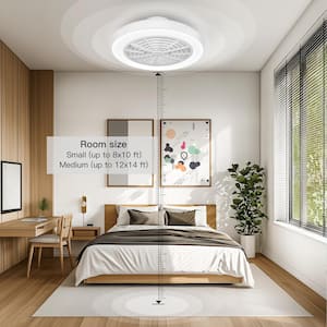 19 in. Indoor White Low Profile Ceiling Fan with Light and Remote, Flush Mount Ceiling Fan with Dimmable Lights