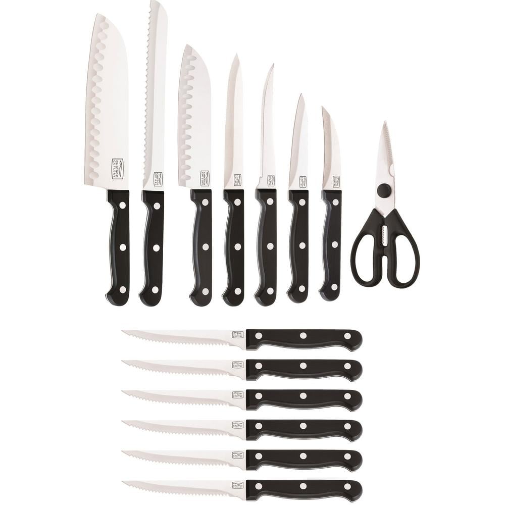 Chicago Cutlery Essentials 15-Piece Kitchen Knife Set with Wood Storage Block and Kitchen Shears