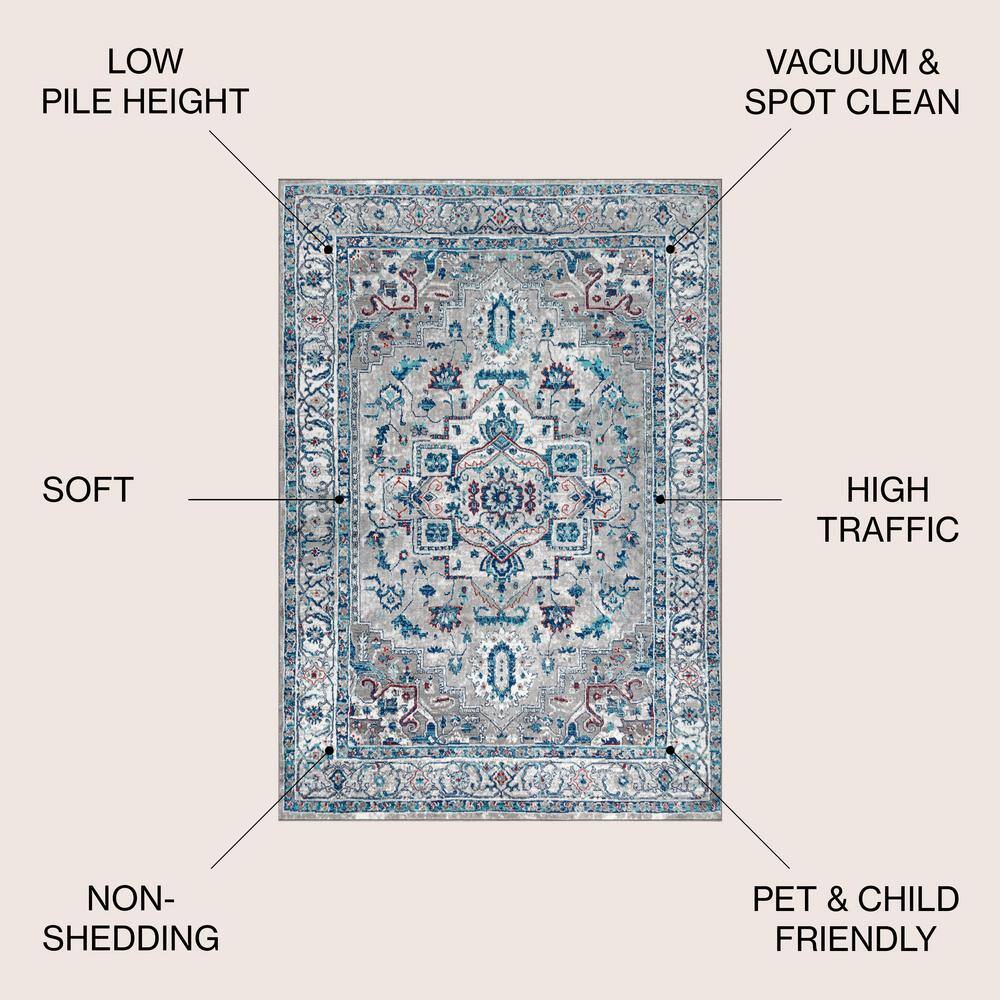 Modern Persian Medallion Light Grey/Blue Synthetic Area Rug