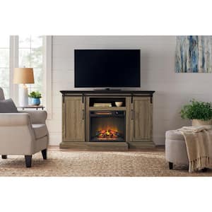 60 in. Freestanding Infrared Media Electric Fireplace in Ash with Black Top