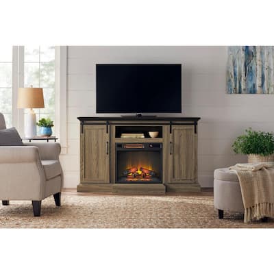 Home Decorators Collection Hillrose 52 in. Freestanding Electric Fireplace TV  Stand in White with Rustic Taupe Oak Top 2240FM-26-201 - The Home Depot