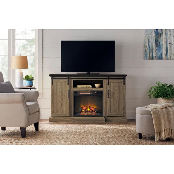 Home Decorators Collection Kerrington 60 in. Freestanding Infrared Media Electric Fireplace in Ash with Black Top