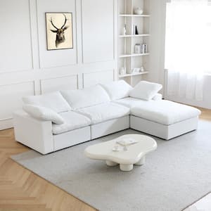 120.3 in. Square Arm Linen L Shaped Free Combination Modular 3-Seater Sectional Sofa with Ottoman in White
