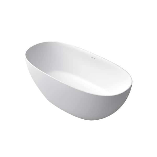 67 in. x 31 in. Solid Surface Stone Resin Flatbottom Freestanding Double Slipper Soaking Bathtub in Matte White