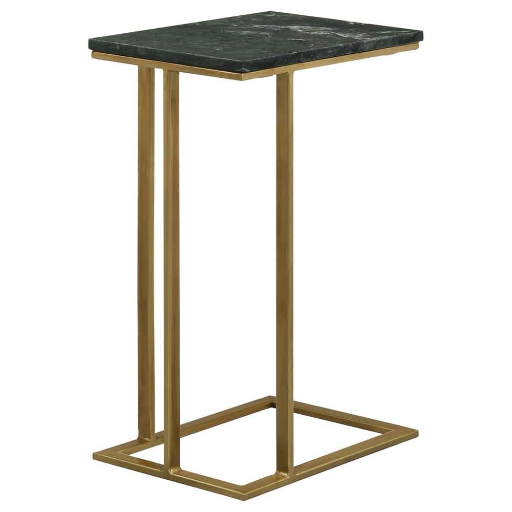 Green Marble Top Gold Iron Accent Table