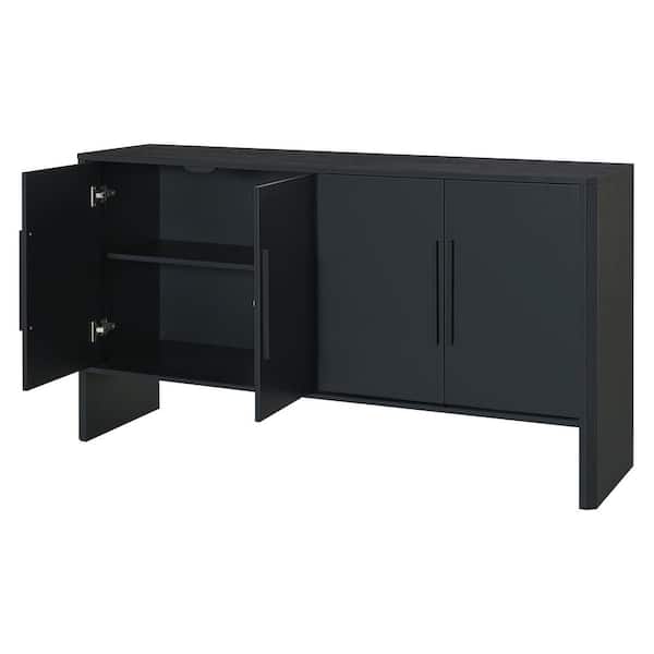 Qualler 59 in. Black Rectangle MDF Console Table with Adjustable Shelves