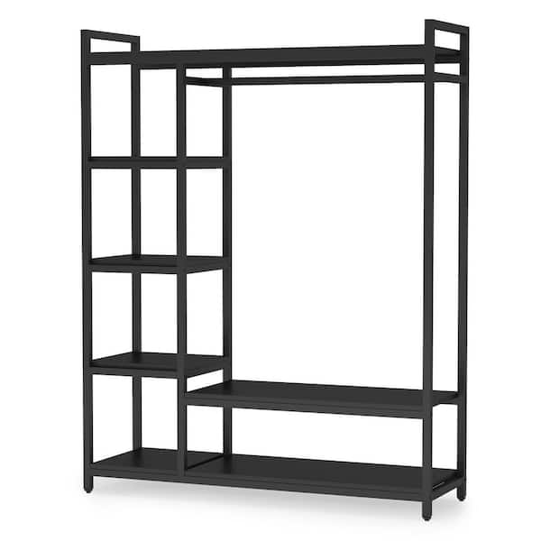 TRIBESIGNS WAY TO ORIGIN Billie Black Armoire with 6-Storage Shelves and Beach Industrial Entryway Hall Trees 70.9 in. x 47.3 in. x 15.7 in.