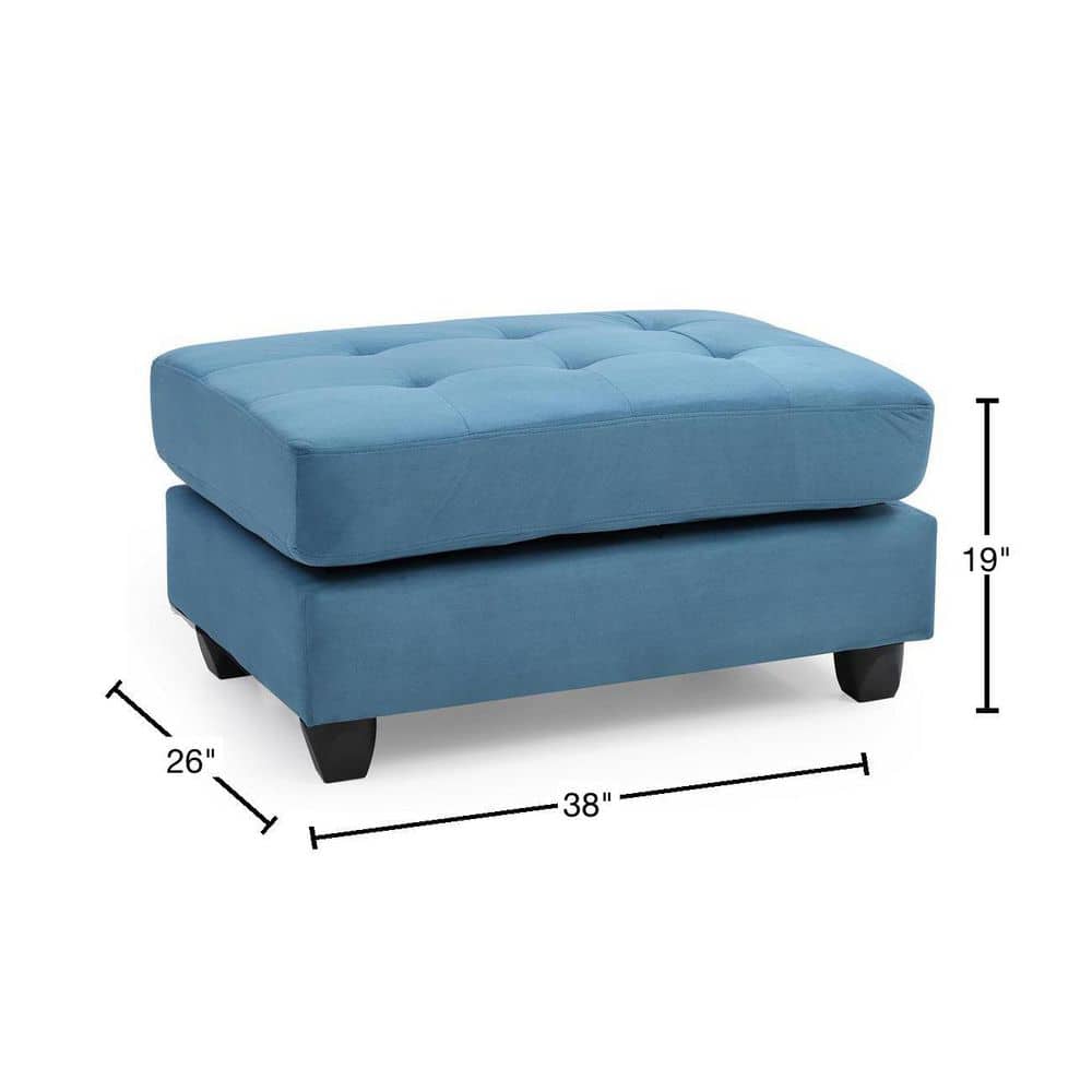 Malone Aqua Tufted Ottoman with Wood Frame