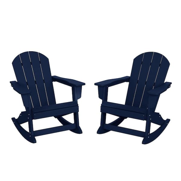 Laguna 2-Pack Fade Resistant Outdoor Patio HDPE Poly Plastic Classic Adirondack Porch Rocking Chairs in Navy Blue