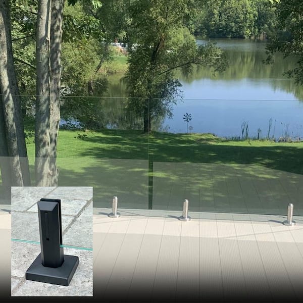ClearView GLASS RAILINGS CVGR 24 in. x 39.37 in. Tempered Laminated Hercules Glass Panel with 2-Square Matte Black Spigots