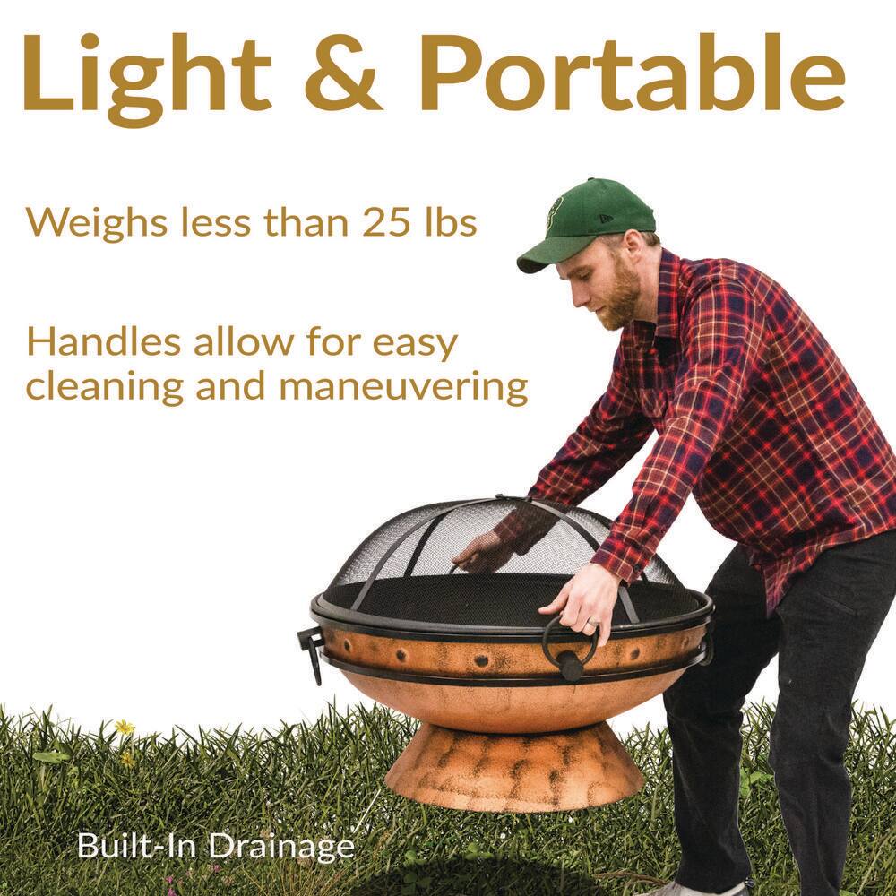 Copper Finish 30-Inch Round Wood-Burning Fire Pit with Handles