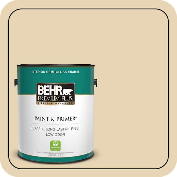 BEHR PREMIUM PLUS 1 gal. #ICC-93 Champagne Gold Semi-Gloss Enamel Low Odor Interior Paint & Primer
