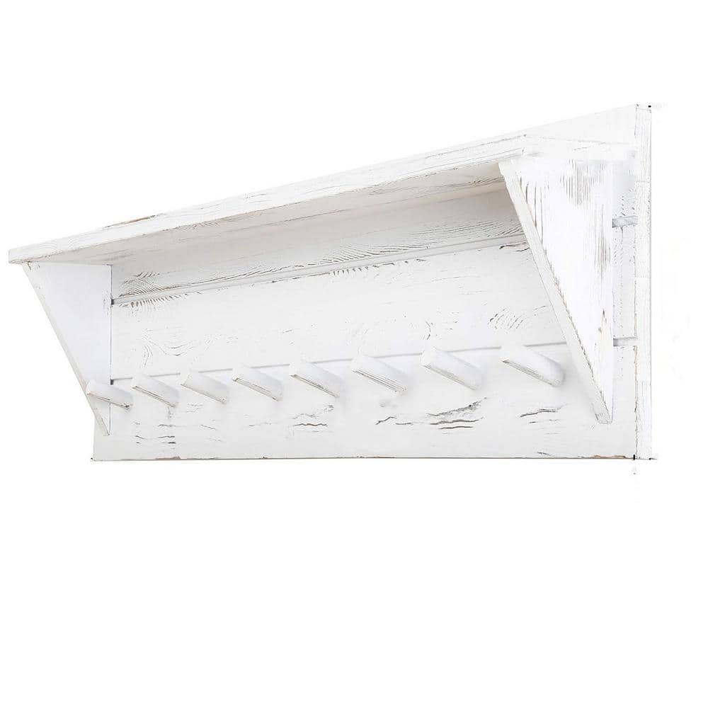 34 in. W x 4 in. D White Decorative Wall Shelf, Coat Rack Wall Mount with S
