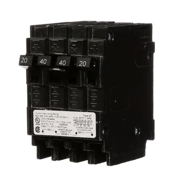 Siemens Triplex Two Outer 20-Amp Single-Pole and One Inner 40-Amp Double-Pole-Circuit Breaker