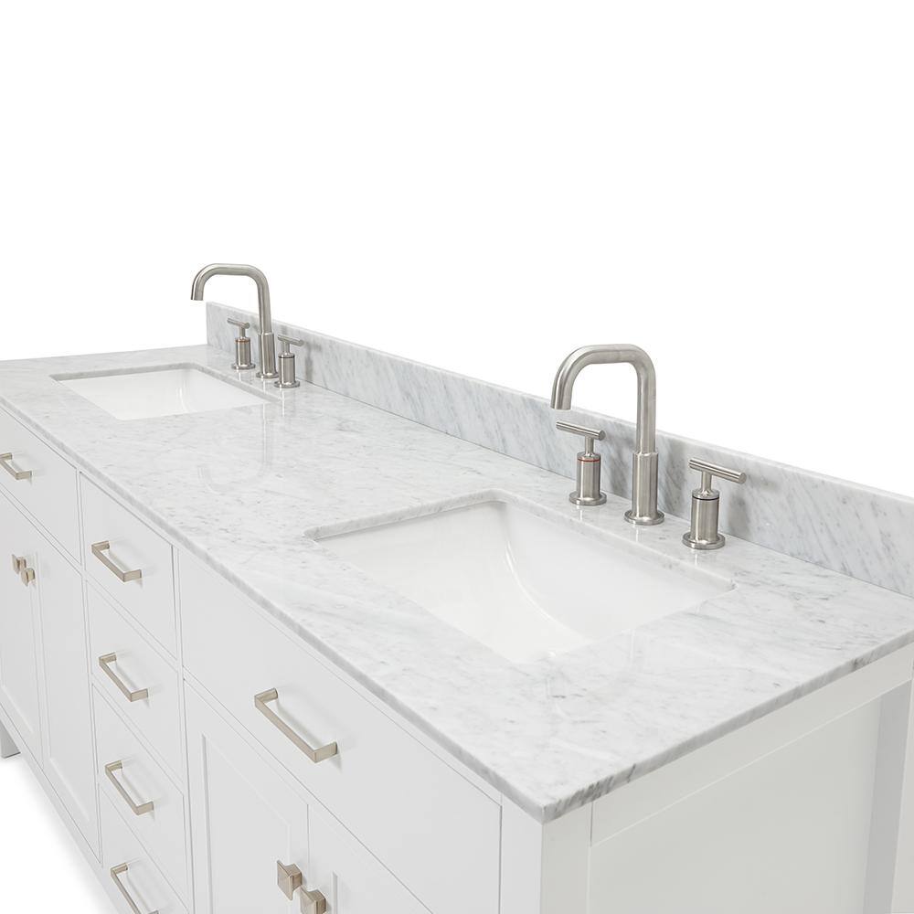 White Marble Top Double Freestanding Vanity with Rectangular Basins