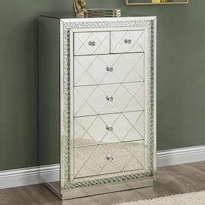 Nysa Mirrored and Faux Crystals Inlay 48 in. H Storage Cabinet with Drawers