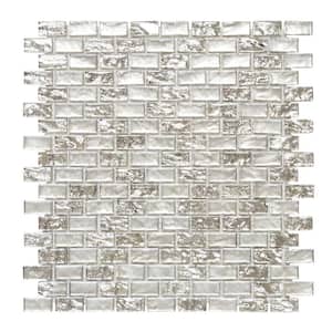 Treasure Bell Silver Metallic 11.375 in. x 11.875 in. Interlocking Brick Textured Glass Mosaic Tile (9.38 sq. ft./Case)