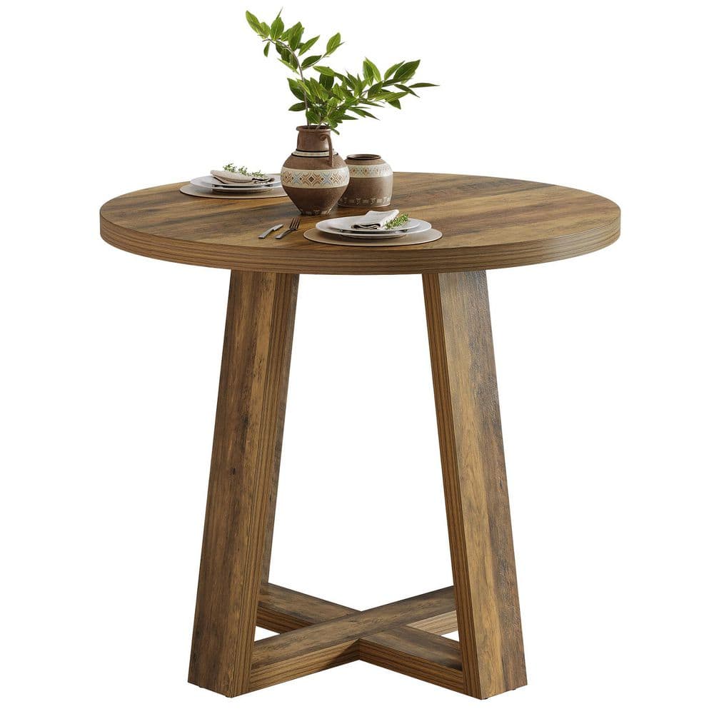 Roesler 50-Bottle Brown Round Dining Table 31.5 Inches Kitchen Table for 2-4 People for Dining Room, Kitchen, Apartment