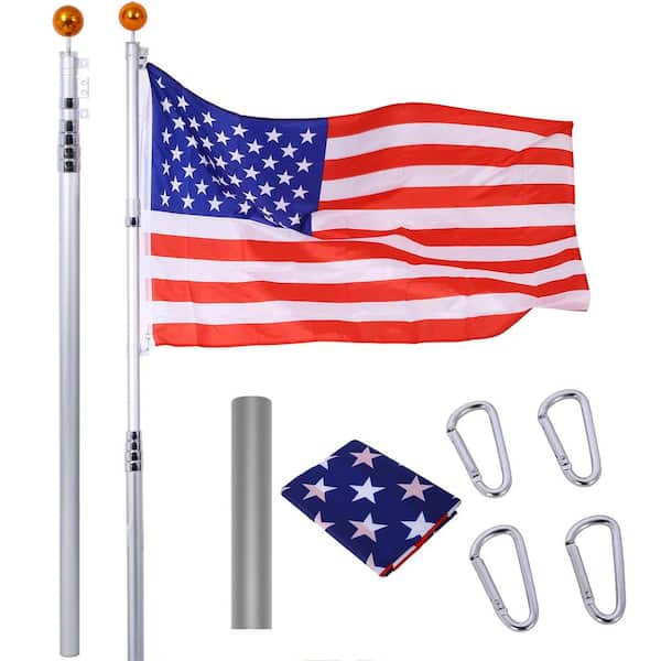 ATENGNES 20 ft. Heavy Duty Aluminum Telescoping Flagpole Kit Inground Flag Poles with Topper Balls and 3 ft. x 5 ft. U.S. Flag