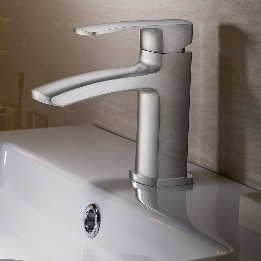Brushed Nickel Single Hole Modern Bathroom Faucet
