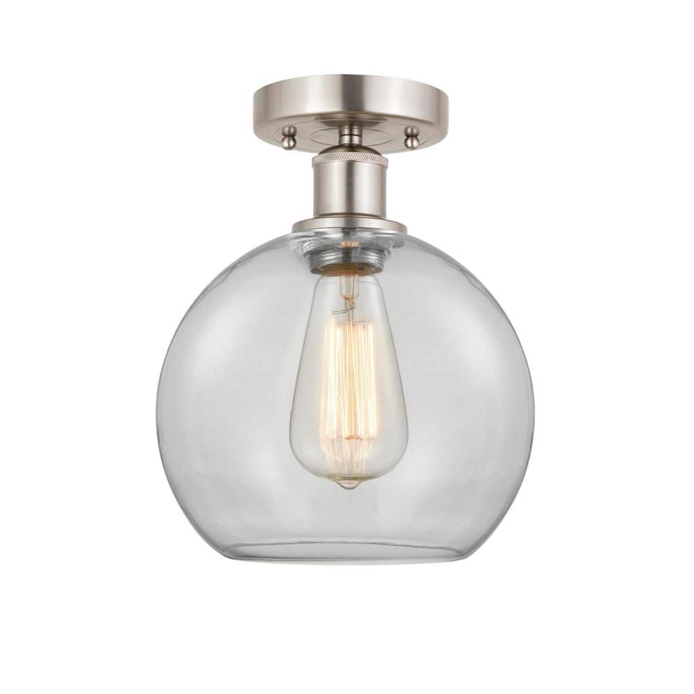 Athens 8 in. 1-Light Satin Nickel Industrial Semi-Flush Mount with Clear Glass Shade price history on PriceWatchPro