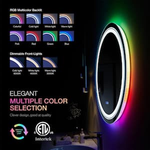 24 in. W x 24 in. H Round Frameless High-quality 192 LEDs/m RGB LED Anti-Fog Tempered Glass Wall Bathroom Vanity Mirror