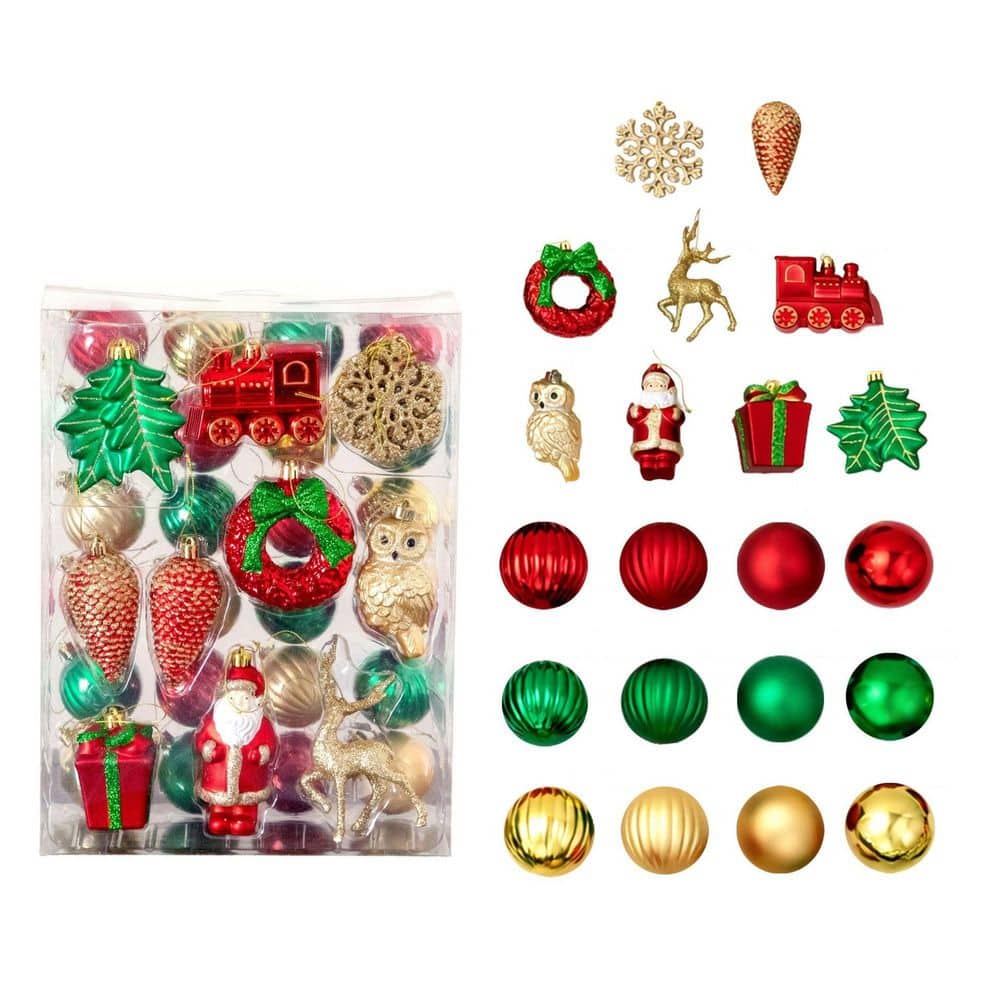 39-Pieces Red, Green and Gold Assorted Shatterproof Christmas Ornaments price history on PriceWatchPro