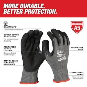 Small Gray Nitrile Level 5 Cut Resistant Dipped Work Gloves (3-Pack)