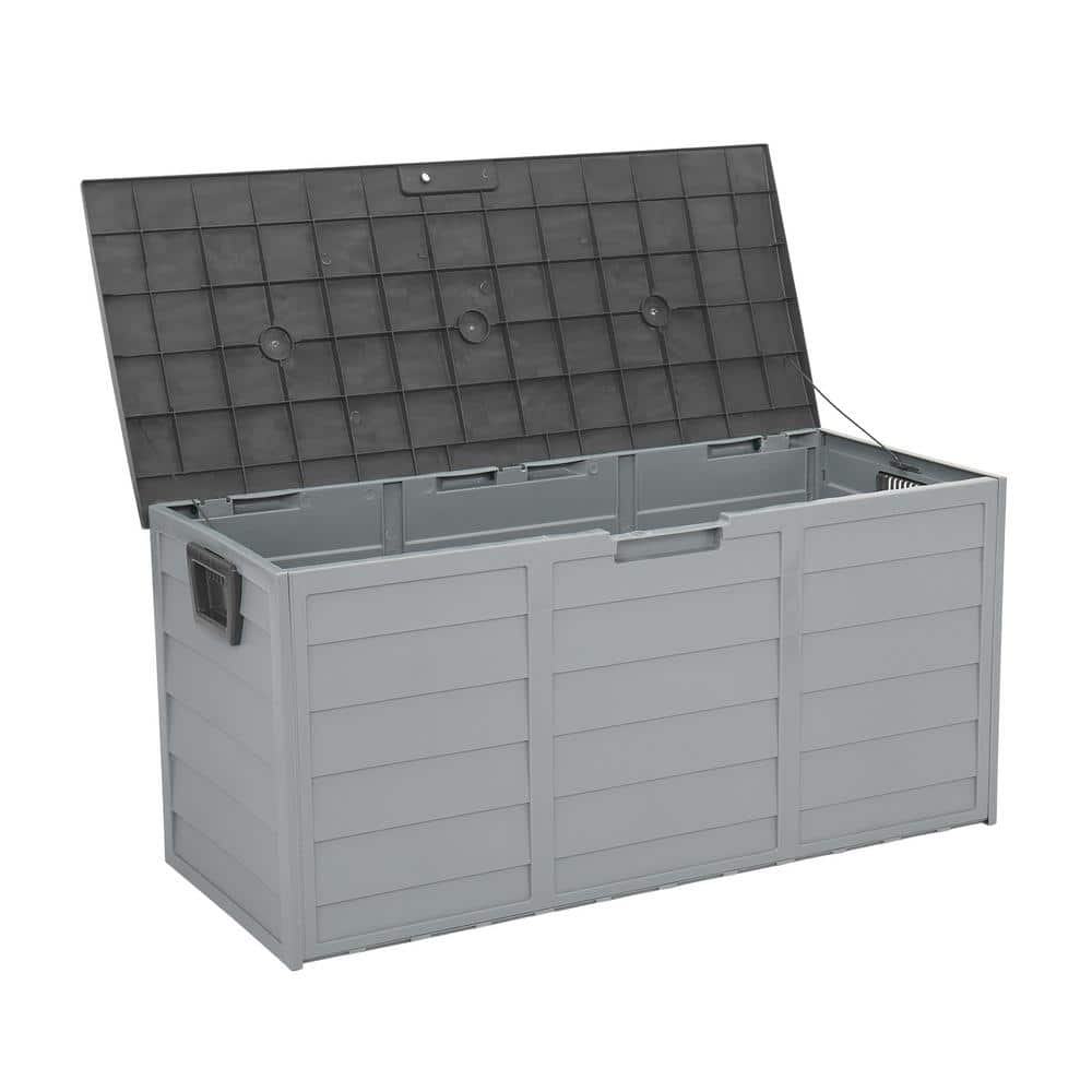 75 Gallon Gray Plastic Lockable Deck Box with Wheels