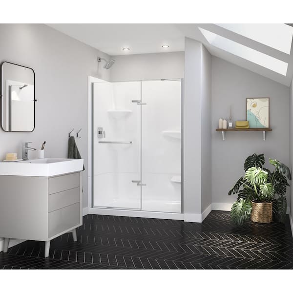 MAAX Reveal Sleek 54.5 in. W x 71.5 in. H Pivot Frameless Alcove Shower Door in Chrome