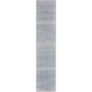 Astra Machine Washable Blue 2 ft. x 6 ft. Moroccan Transitional Runner Area Rug