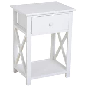 15.5 in. White Rectangular Wooden End Table with Storage Drawer