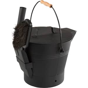 Ash Bucket with Lid, Broom, and Shovel